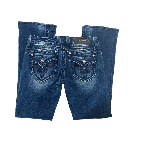 Rock Revival Bootcut Jeans Womens 29 Blue Gwen Boot Embroidered Cowgirl Western - Picture 4 of 16